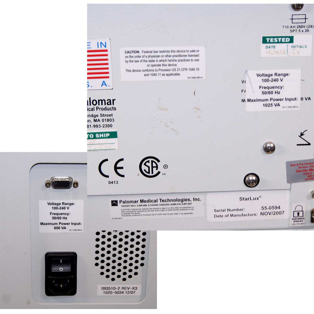 2007 Palomar StarLux 500 IPL Laser Acne Pigmented Lesions Light Hair LuxV LuxY