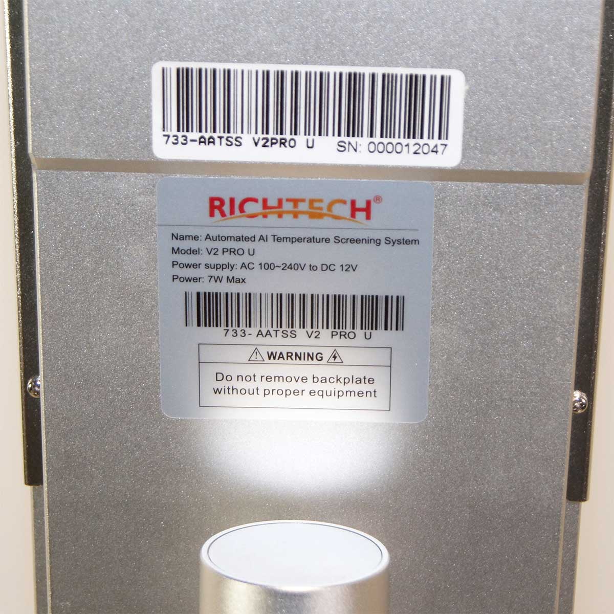 RichTech V2 Pro U 733-AATSS AI Temperature Screening System with Pedestal As-Is