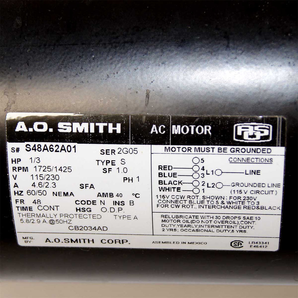 A.O. Smith 115/230V AC Motor 1/3 HP with 75 PSI Procon Pump VBeam Dye Part As-Is