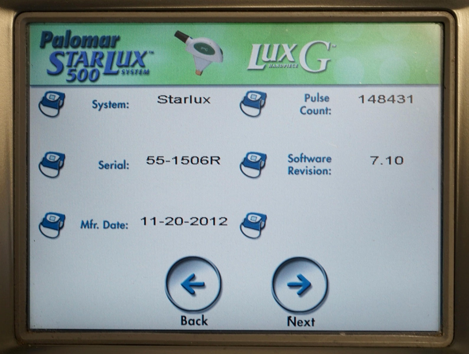 2012 Palomar StarLux 500 IPL Laser Hair Removal Pigmented Lesions LuxG LuxR