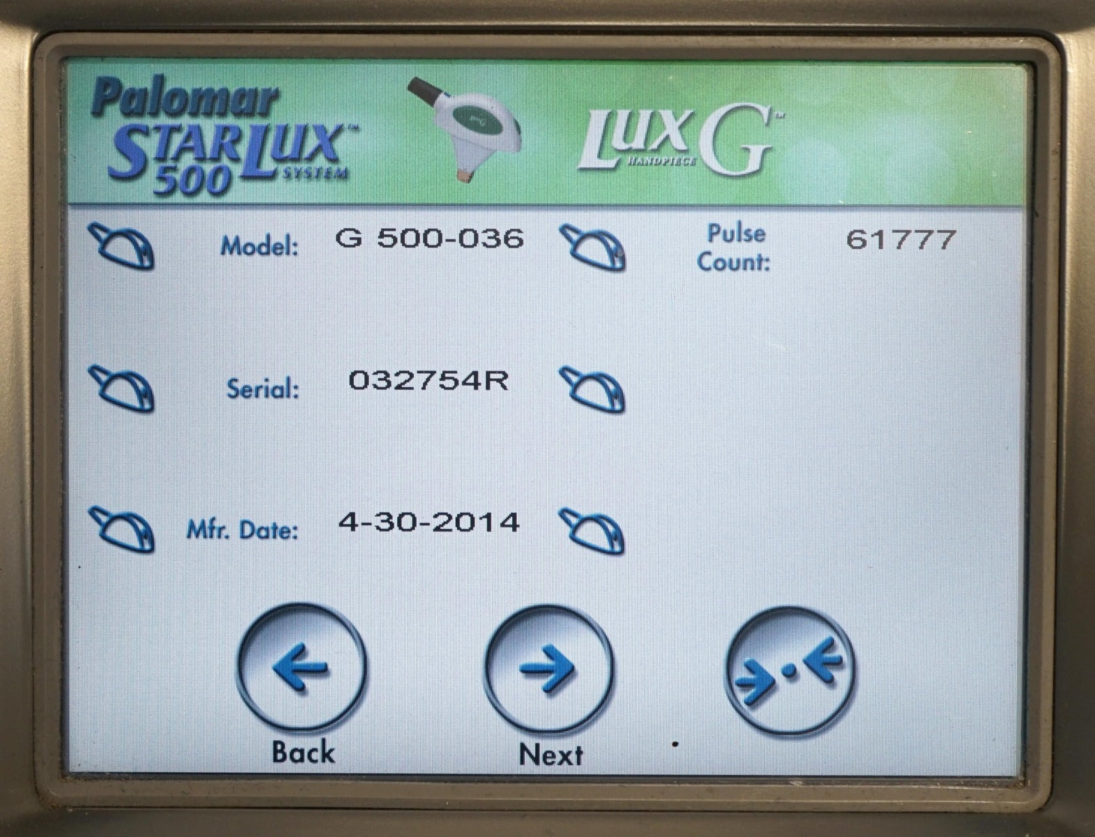 2012 Palomar StarLux 500 IPL Laser Hair Removal Pigmented Lesions LuxG LuxR