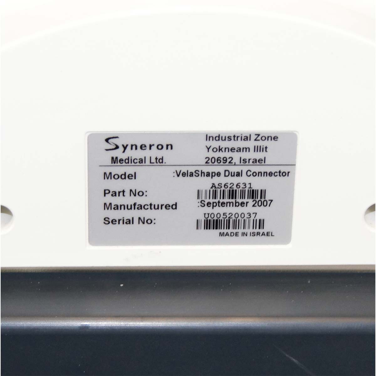 Syneron VelaShape FG00121 System with Dual Connector Adapter Vcontour Handpiece