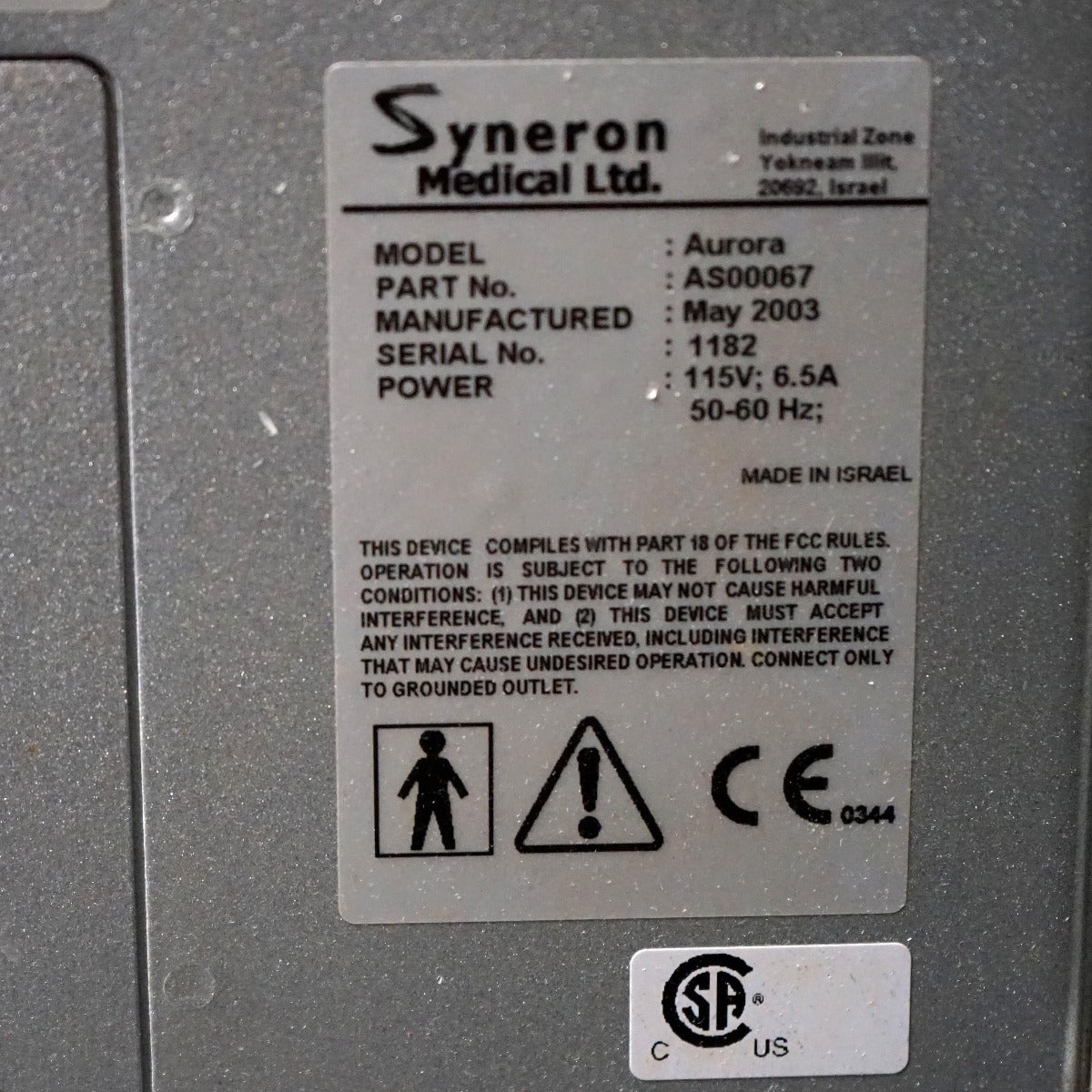 2003 Syneron Aurora IPL RF SR SRA Elos Skin Rejuvenation Lesions AS00067 2 HP's