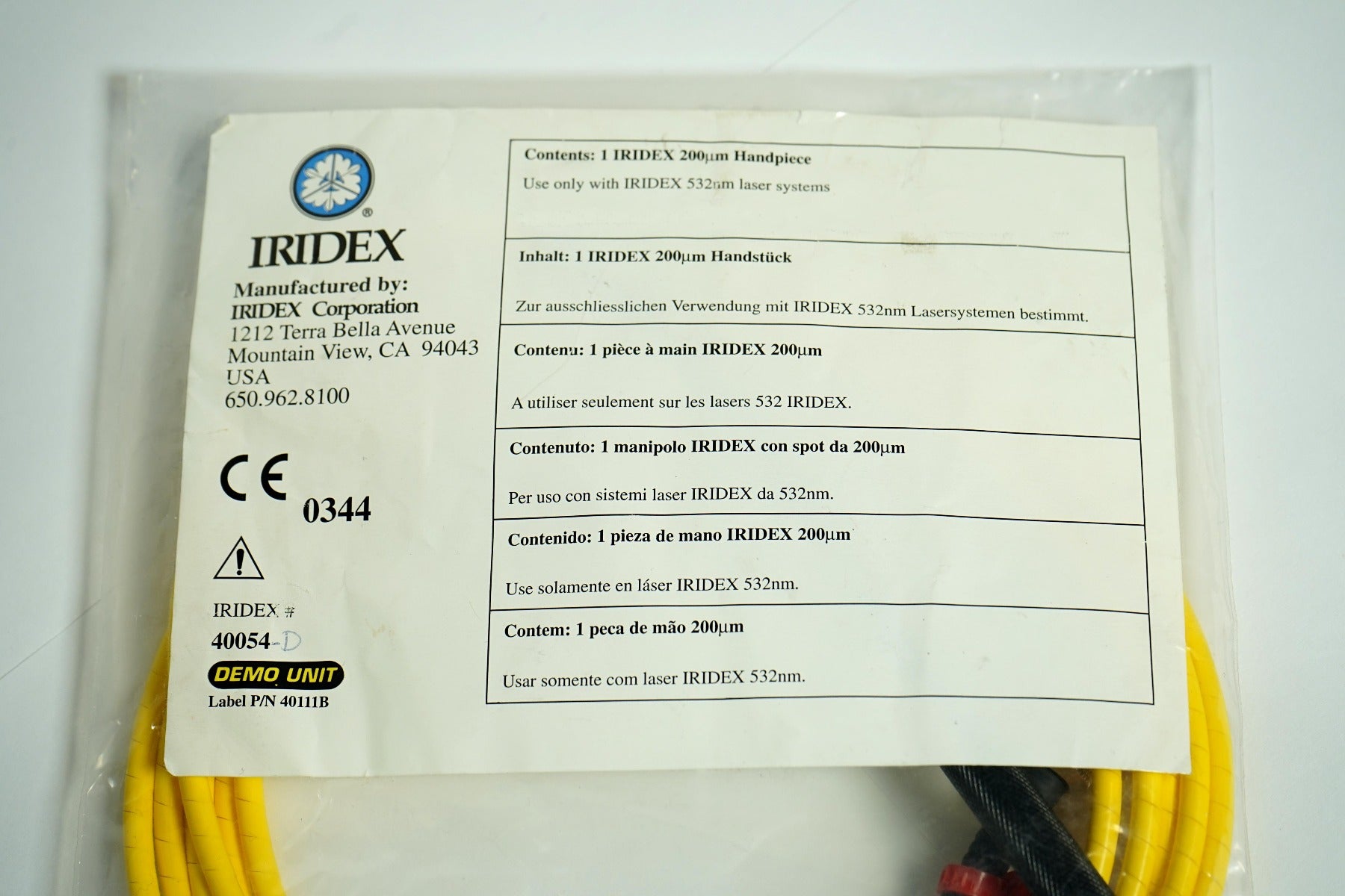 Iridex Iriderm DioLite 532 nm Laser Console 200 um Micron Handpiece Demo 40054-D