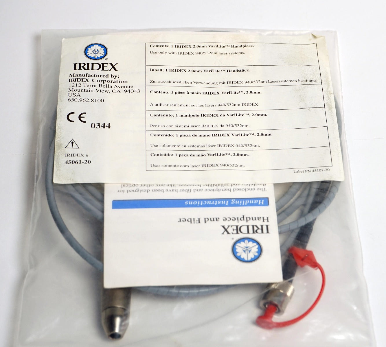 Iridex Varilite 532/940 Laser 0.7 mm Spot Fiber Hand Piece 45061-20 PARTS UNIT