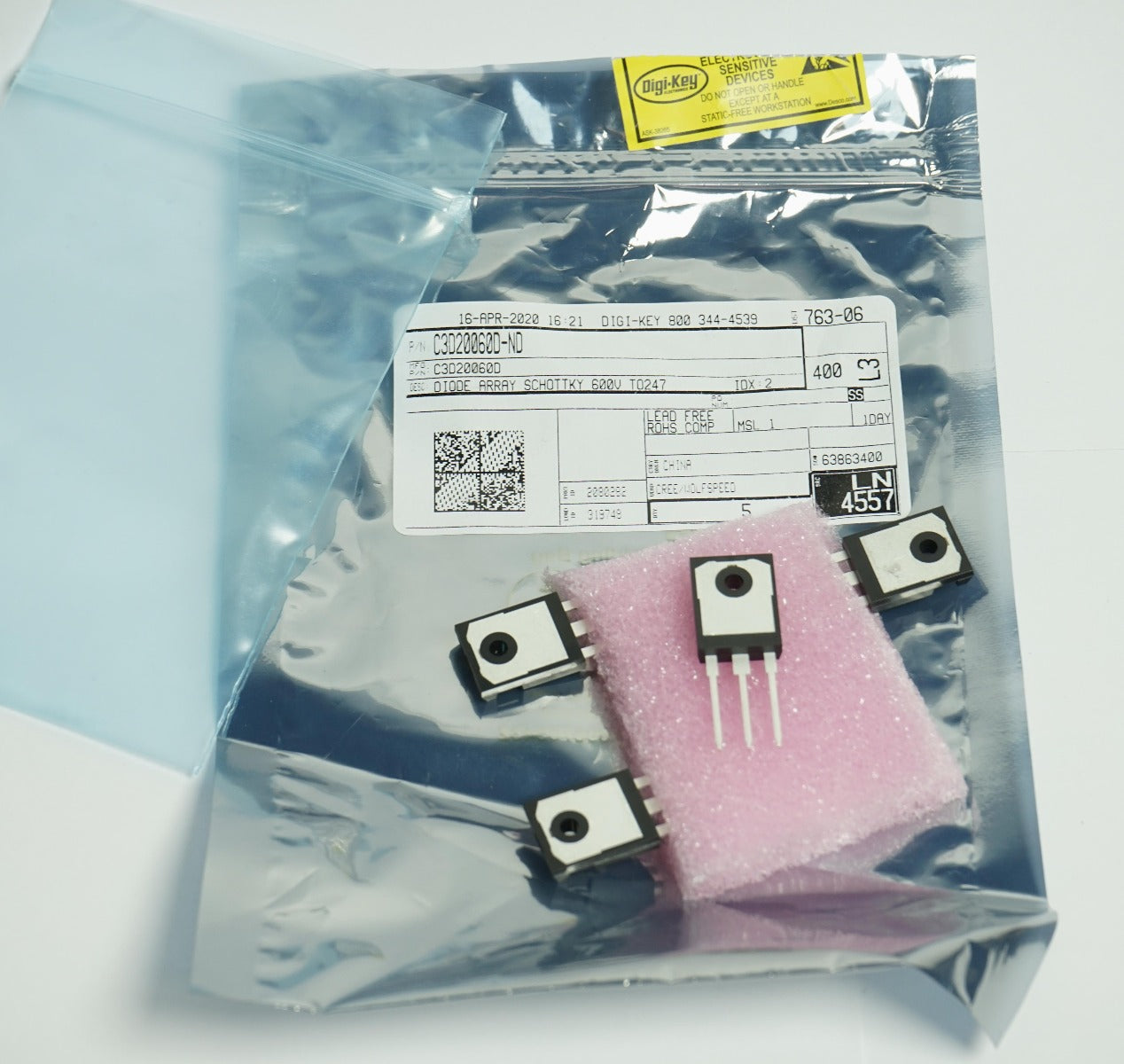 Littelfuse Diode Array Digi-Key C3D20060D-ND SCHOTTKY 600vTO247 Fuses (x4 Pcs)