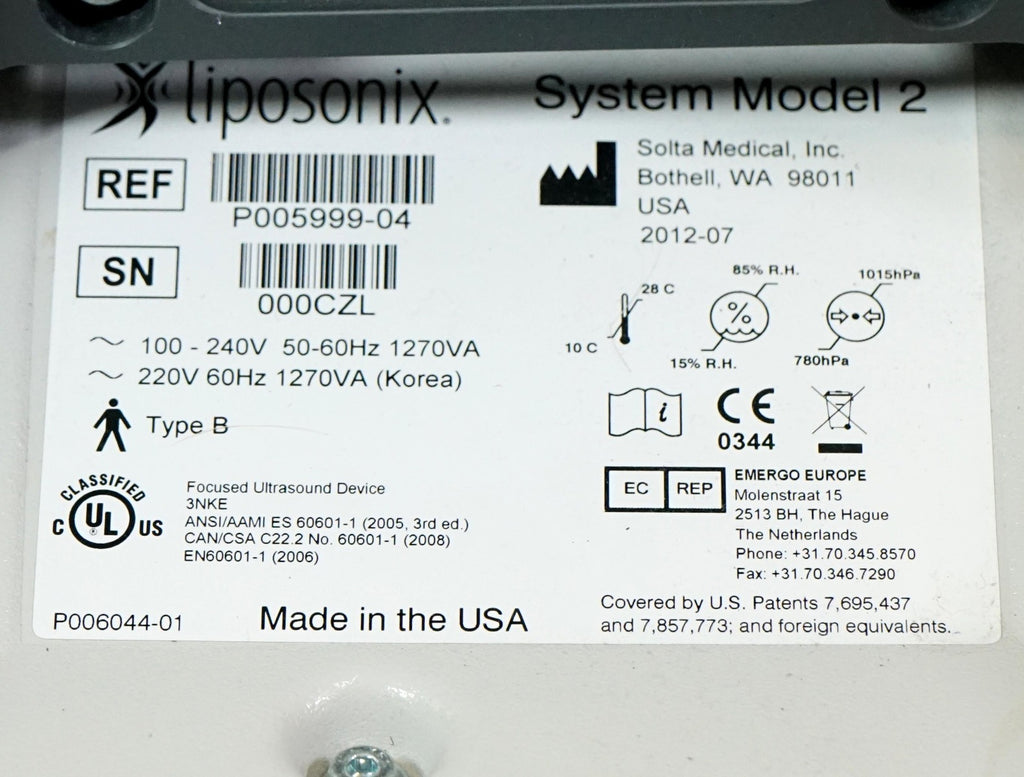 2012 Liposonix Model 2 Focused Ultrasound Body Contour Fat Cellulite Reduction