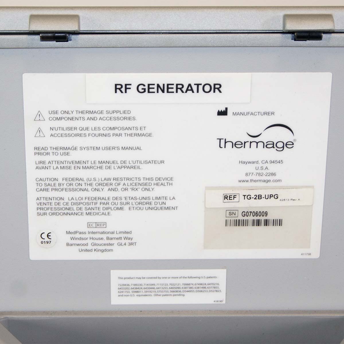 Solta Thermage CPT System TG-2B-UPG RF Skin Tightening Radio Frequency Generator