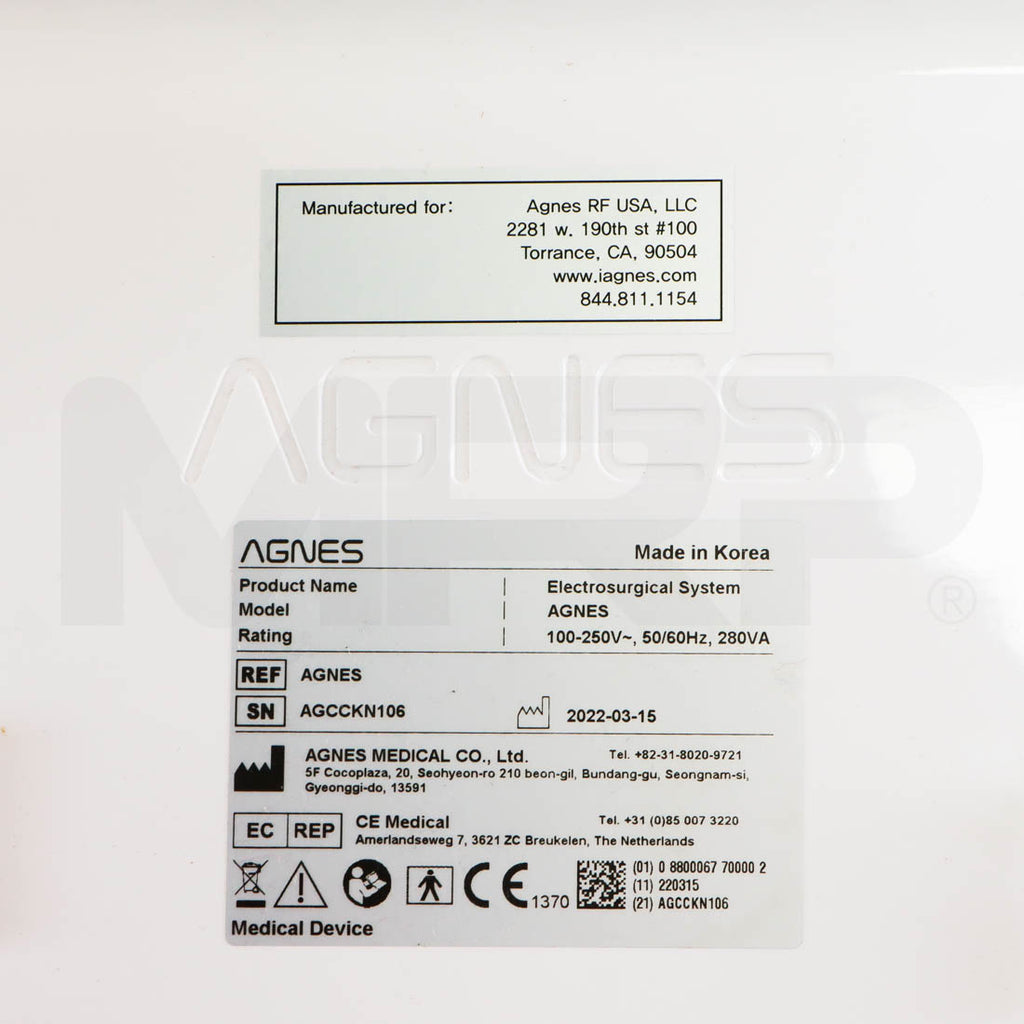 2022 Agnes Electrosurgical System Label