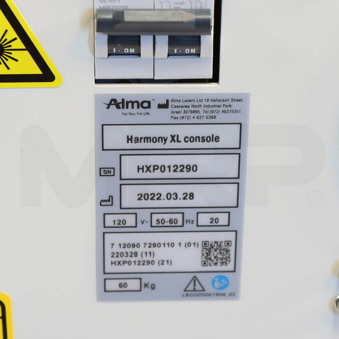 2022 Alma Harmony XL Pro System Serial Label