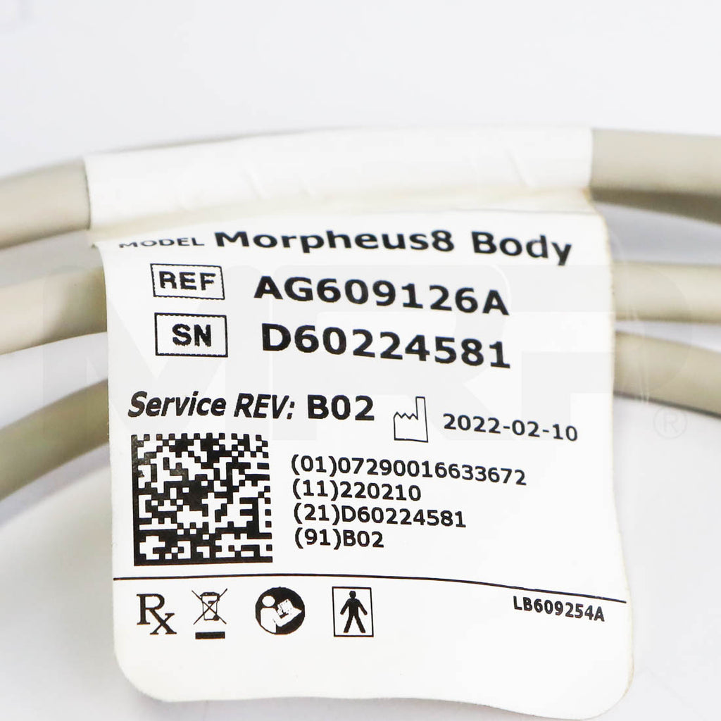 Morpheus8 Body applicator label: REF AG609126A, SN D60224581, manufactured 2022-02-10