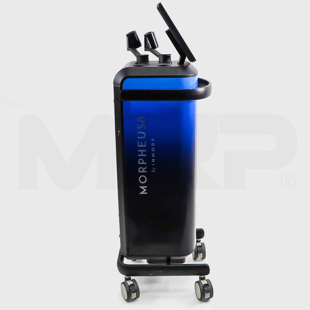 Side view of InMode RF Pro with Morpheus8 by InMode branding and applicator holders