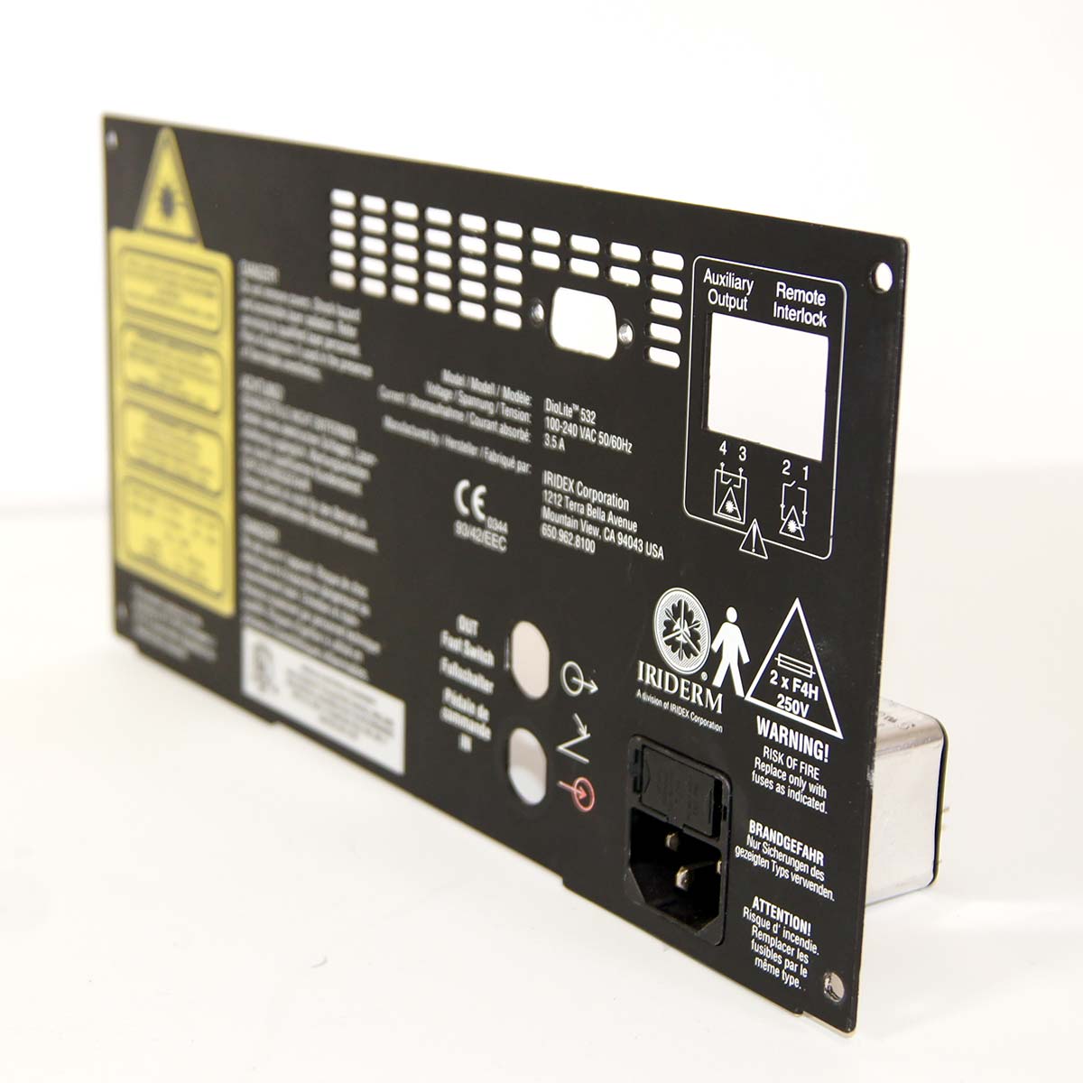 Iridex Diolite 532 Laser Part Rear PEM Power Entry Input / Output Warnings Panel