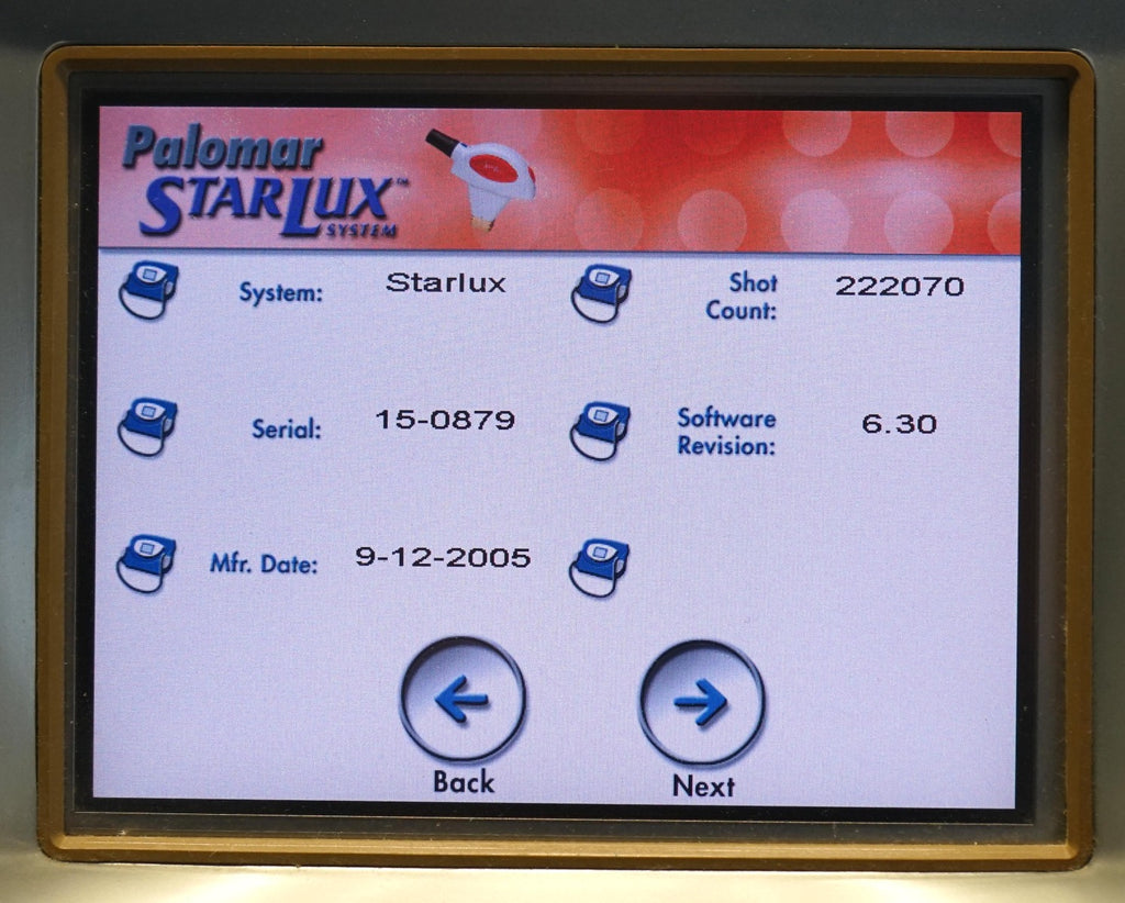 2005 Palomar StarLux 300 IPL Laser LuxV Acne Finer Pigmented Lesions Purple HP