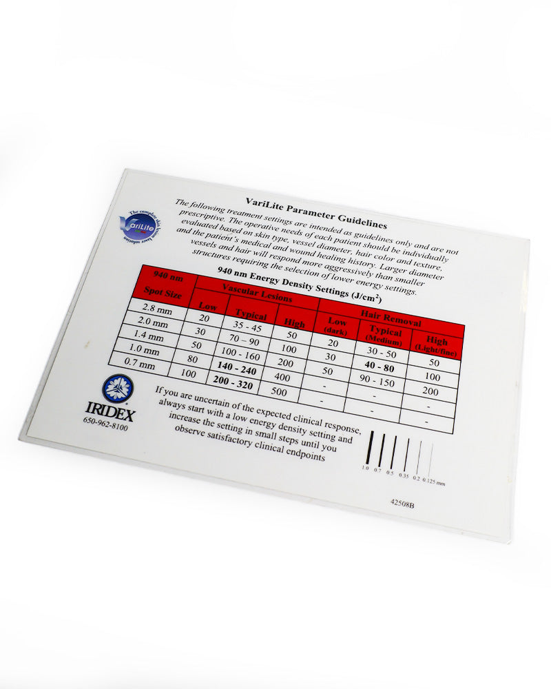 Iridex VariLite Parameter Guidelines 940nm Settings Lesion Hair Removal 42508B