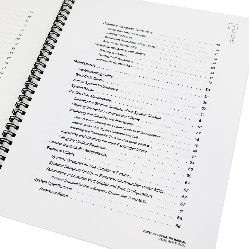 Cutera ExcelV+ Nd YAG 532 1064 Vascular Laser Operator Manual User Guide Excel V
