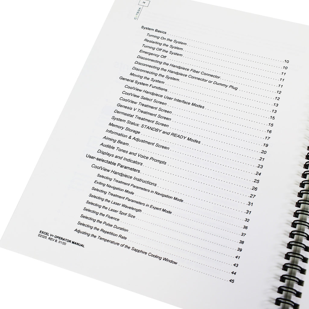 Cutera ExcelV+ Nd YAG 532 1064 Vascular Laser Operator Manual User Guide Excel V