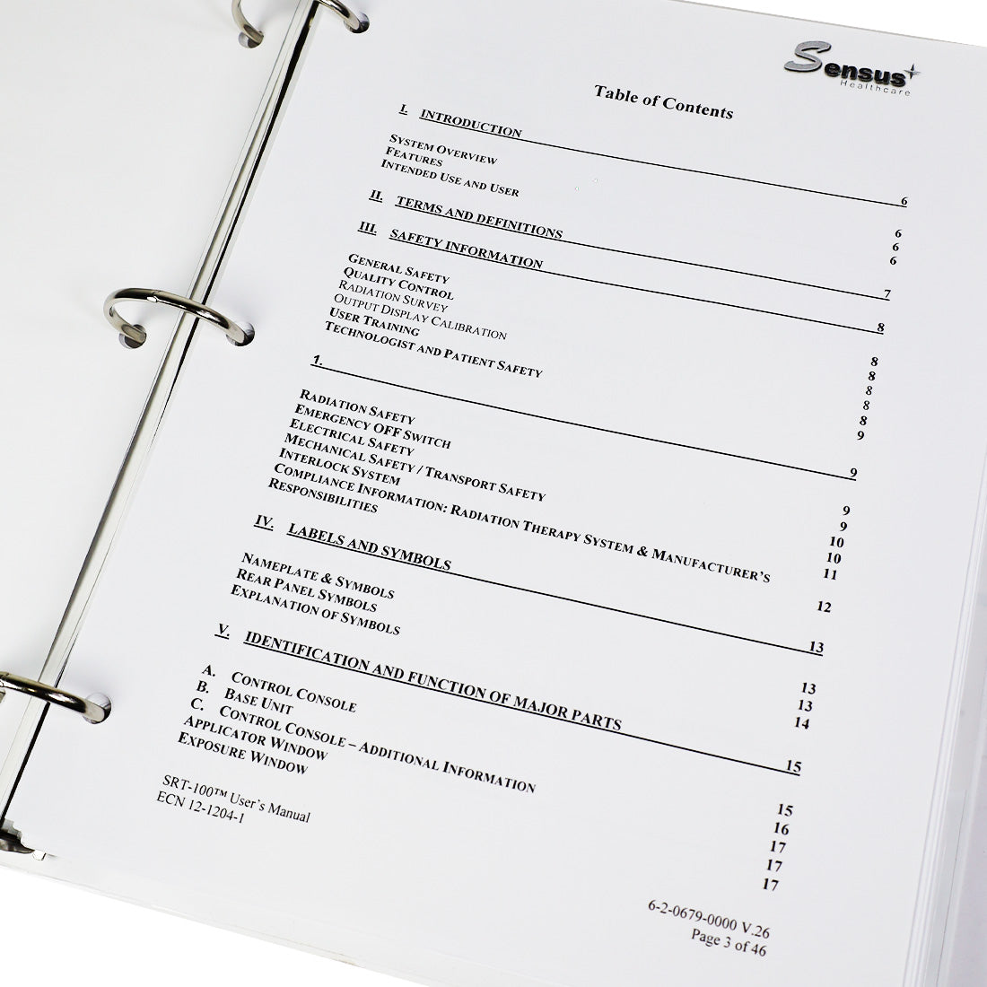 Sensus Healthcare SUPERFICIAL RADIATION THERAPY SYSTEM Documentation Pack Manual