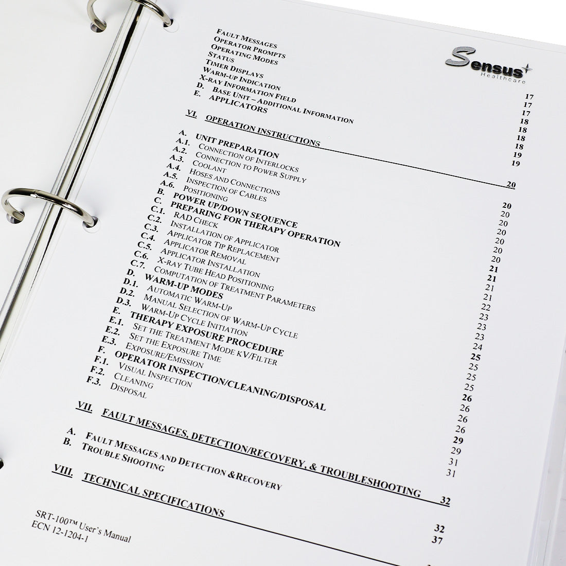 Sensus Healthcare SUPERFICIAL RADIATION THERAPY SYSTEM Documentation Pack Manual