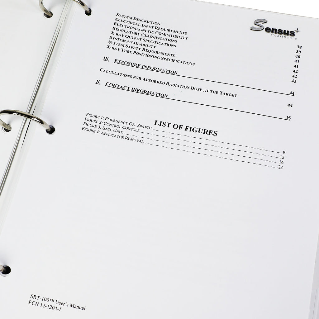 Sensus Healthcare SUPERFICIAL RADIATION THERAPY SYSTEM Documentation Pack Manual