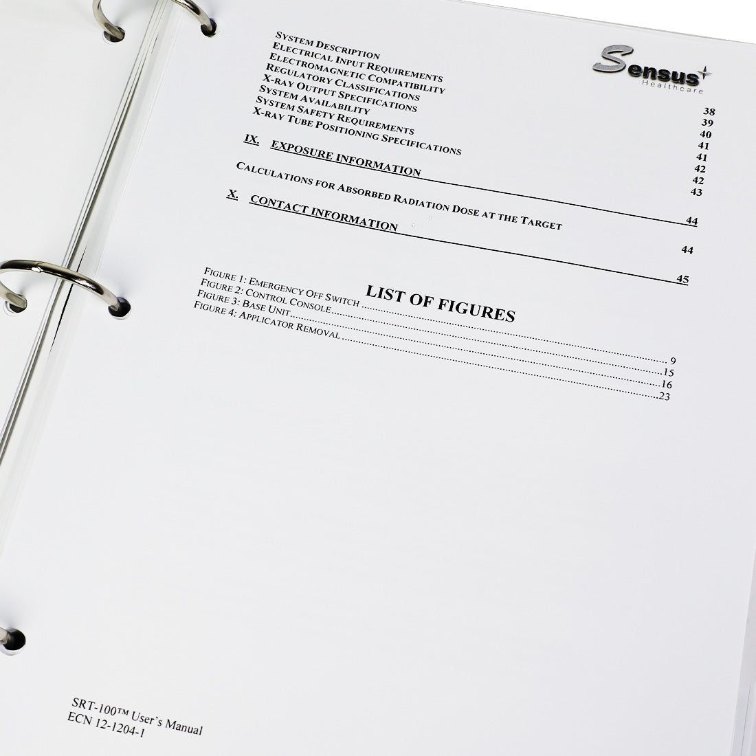 Sensus Healthcare SUPERFICIAL RADIATION THERAPY SYSTEM Documentation Pack Manual