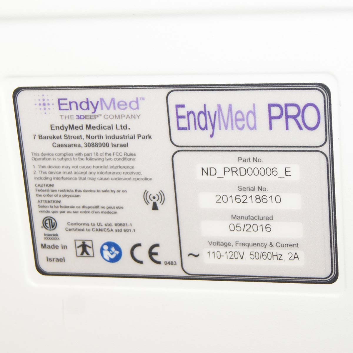 2016 EndyMed PRO 3DEEP RF Body Contour System with Intensif Microneedle 5 HPs
