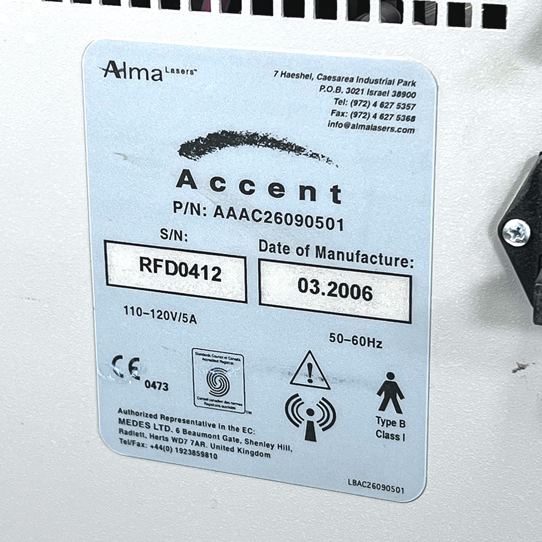 2006 Alma Accent BiPolar UniPolar RF Skin Tightening Cellulite Reduction Toning