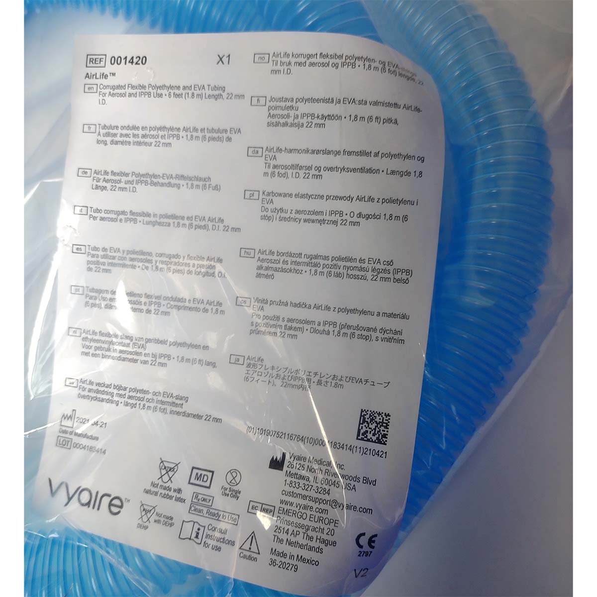 Vyaire AirLife 6-foot Corrugated Flexible Poly/EVA Aerosol & IPPB Tubing 7-Pack