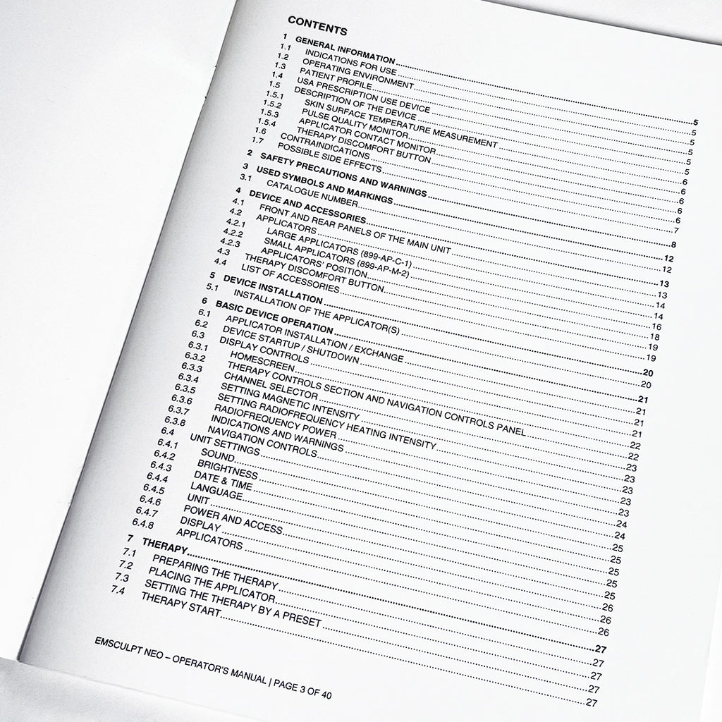 BTL Emsculpt NEO Operator Manual Operation User Guidelines Therapy Parameters