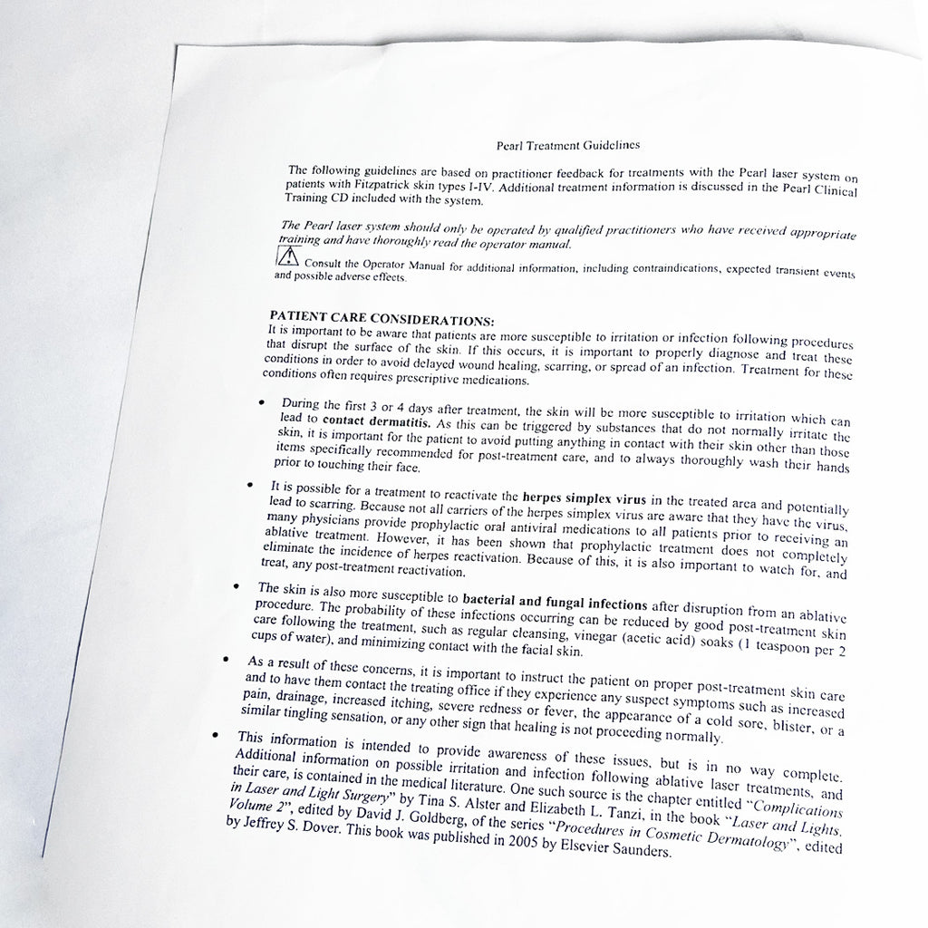 Cutera Pearl Laser Operator Handpiece Treatment Guidelines Guide User Parameters