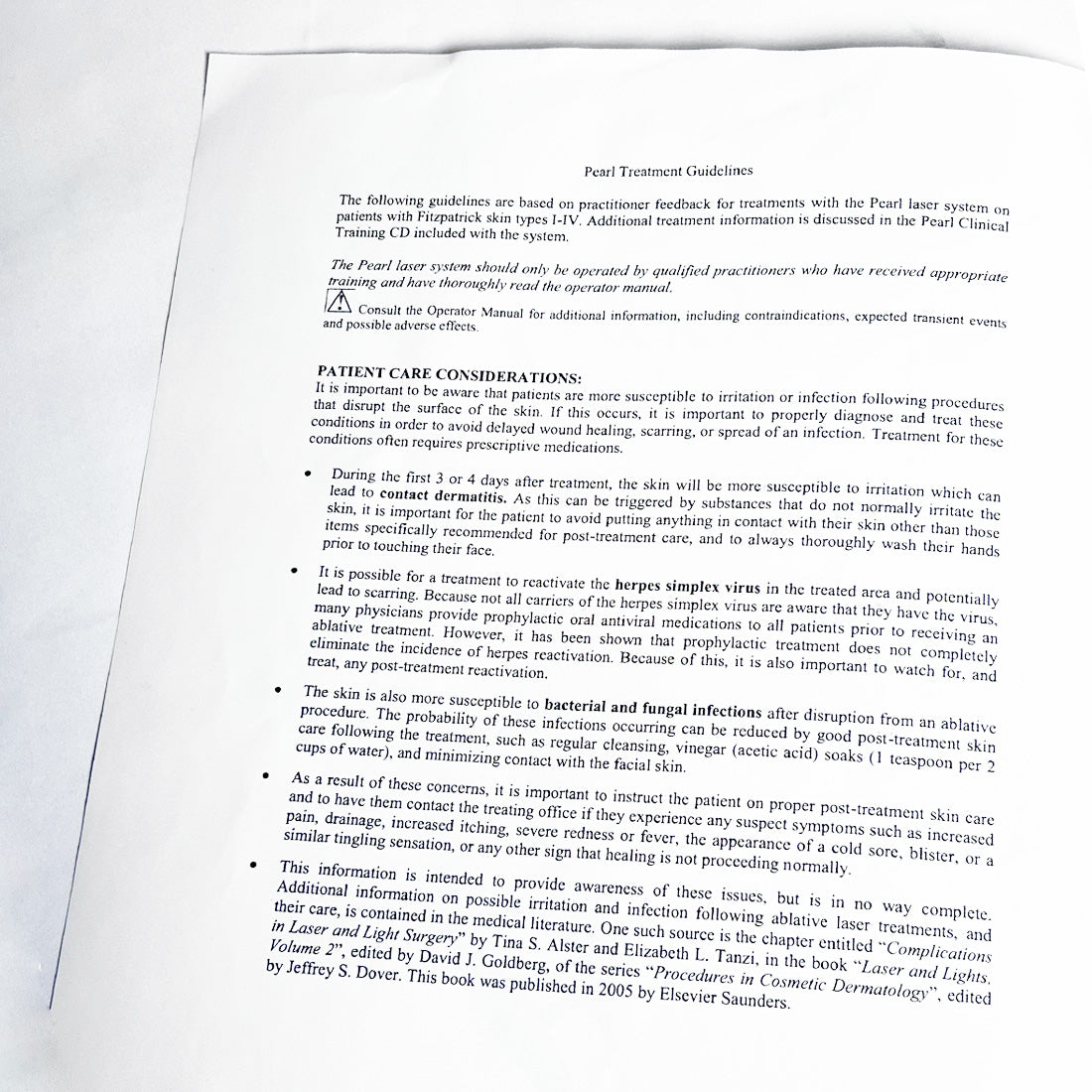 Cutera Pearl Laser Operator Handpiece Treatment Guidelines Guide User Parameters