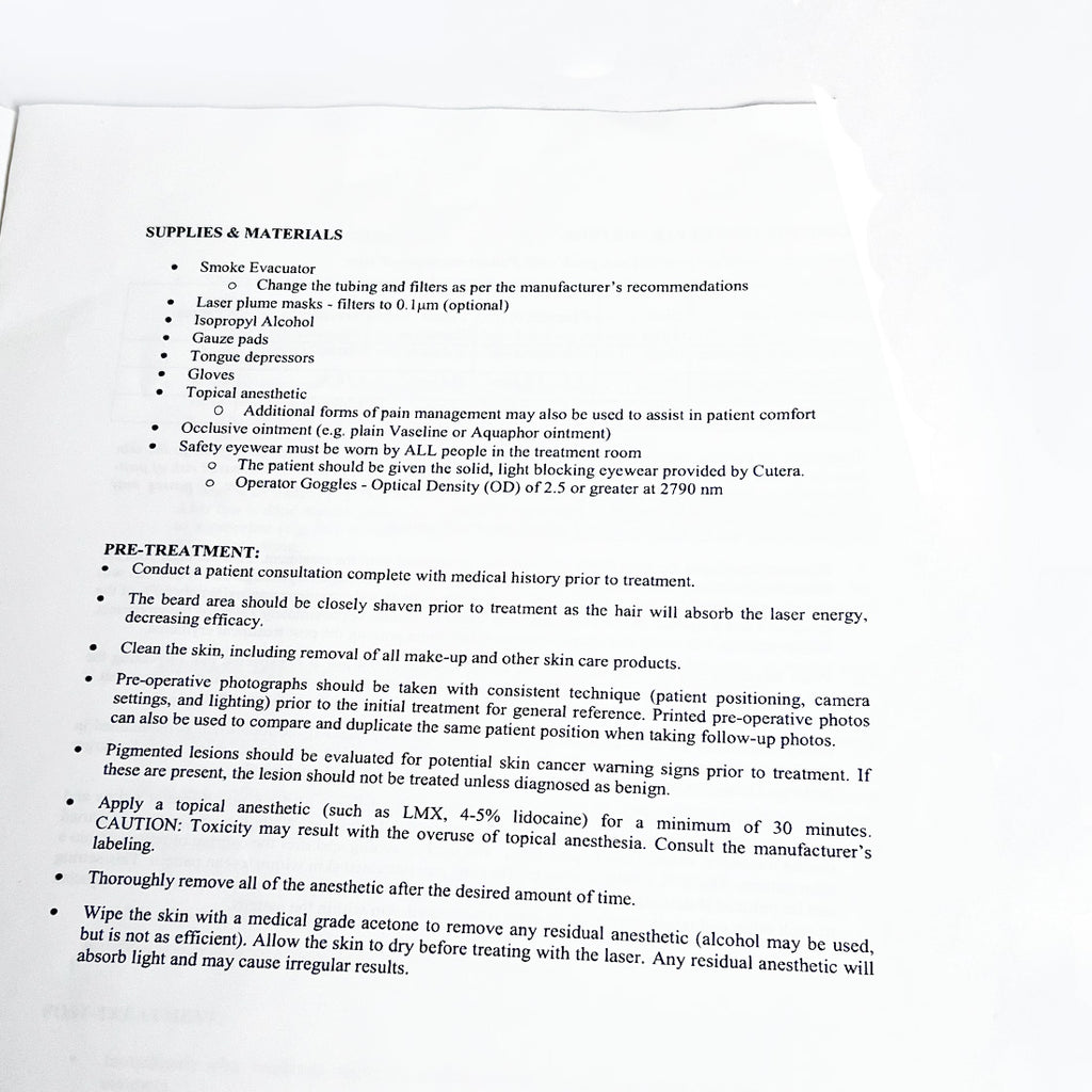 Cutera Pearl Laser Operator Handpiece Treatment Guidelines Guide User Parameters