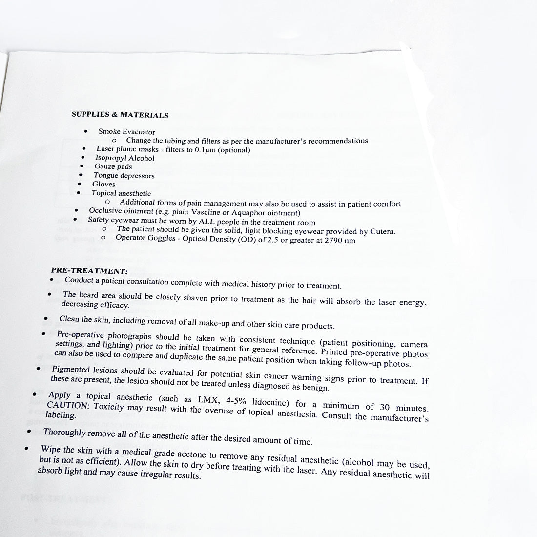 Cutera Pearl Laser Operator Handpiece Treatment Guidelines Guide User Parameters