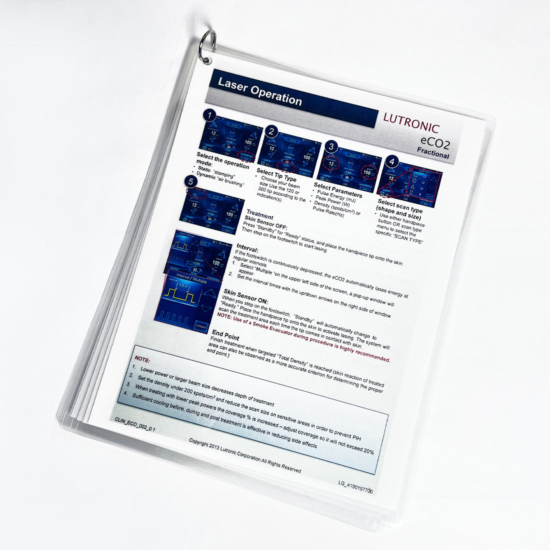 Lutronic eCO2™ Plus Surgical Handpieces Laminated Clinical Guide User Operator