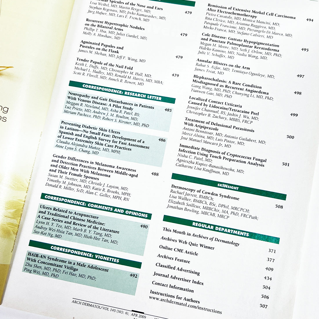 Archives of Dermatology Dermatologic Comorbidities of Diabetes Apr-2009 V-145 #4