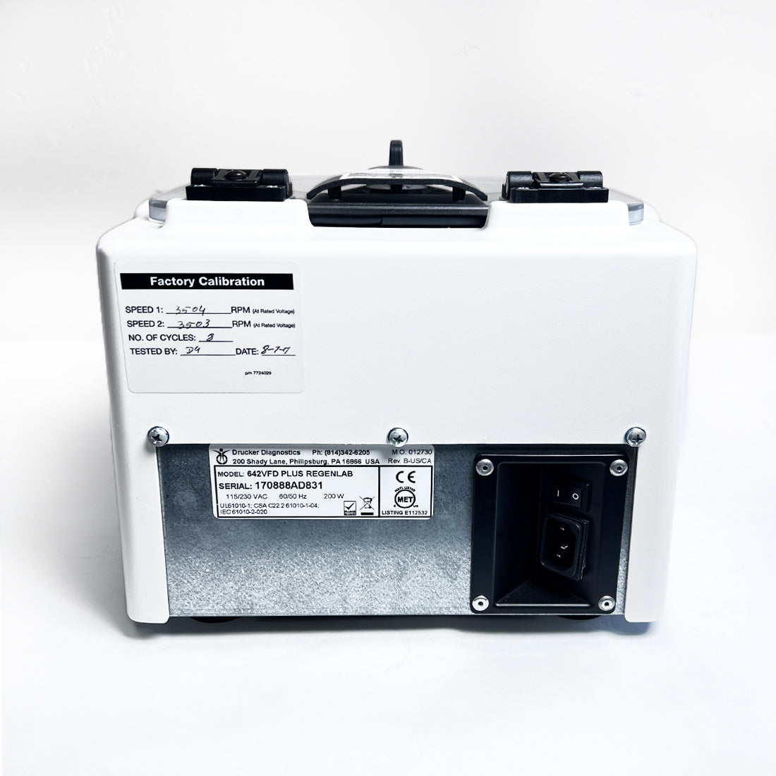 Drucker Diagnostics 642VFD Plus RegenLab PRP Centrifuge Laboratory 642 VFD +