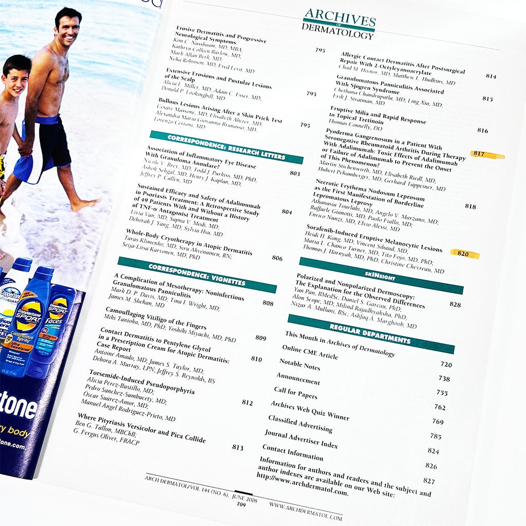 Archives of Dermatology Magazine June 2008 Vol-144 #6 Pages 703-828 JAMA