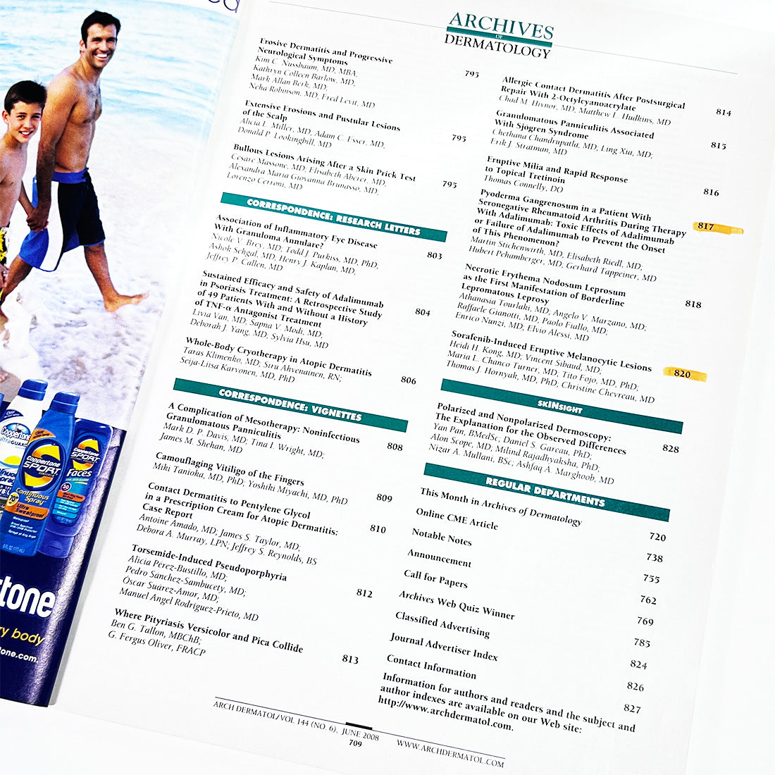 Archives of Dermatology Magazine June 2008 Vol-144 #6 Pages 703-828 JAMA