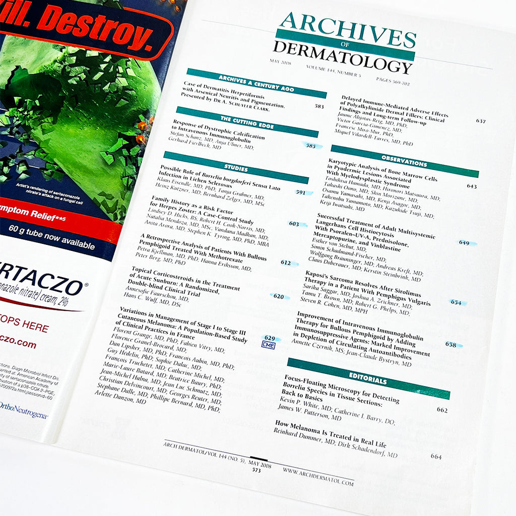 Archives of Dermatology Magazine May 2008 Vol-144 #5 Pages 569-702 JAMA
