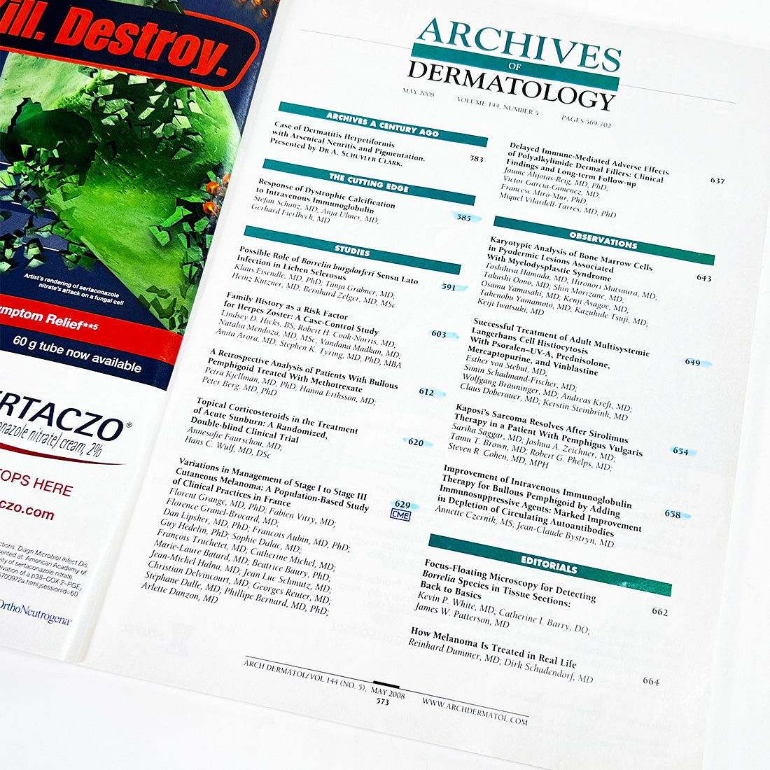 Archives of Dermatology Magazine May 2008 Vol-144 #5 Pages 569-702 JAMA