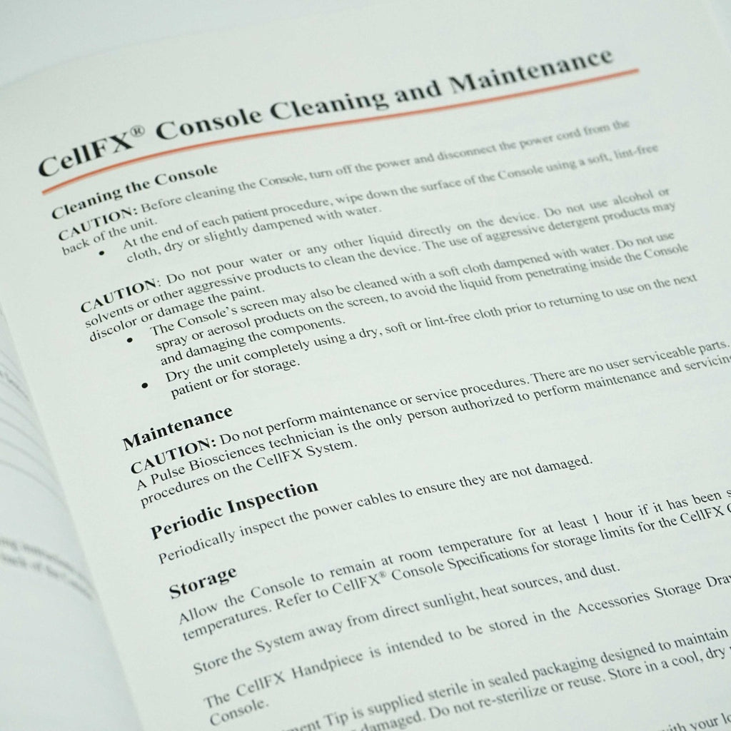Pulse Biosciences CellFX System User's Guide Operator Manual Specifications