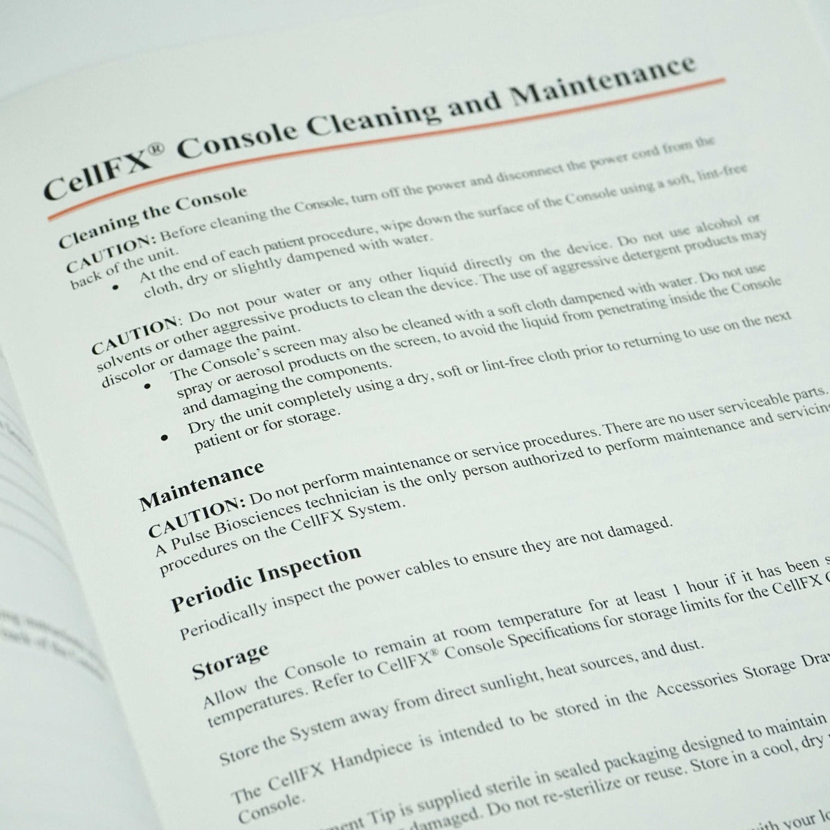 Pulse Biosciences CellFX System User's Guide Operator Manual Specifications