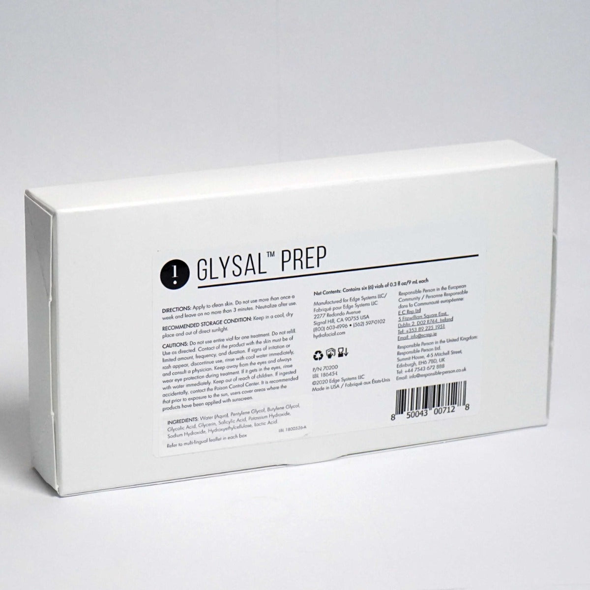 Edge Systems Hydrafacial Glysal PREP Glycolic Salicyclic Acid P70200 x6 Vials