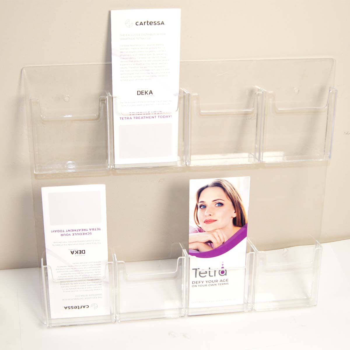 Acrylic Wall-Mount Brochure Holder 8-Pockets Marketing Pamphlet Display - Clear