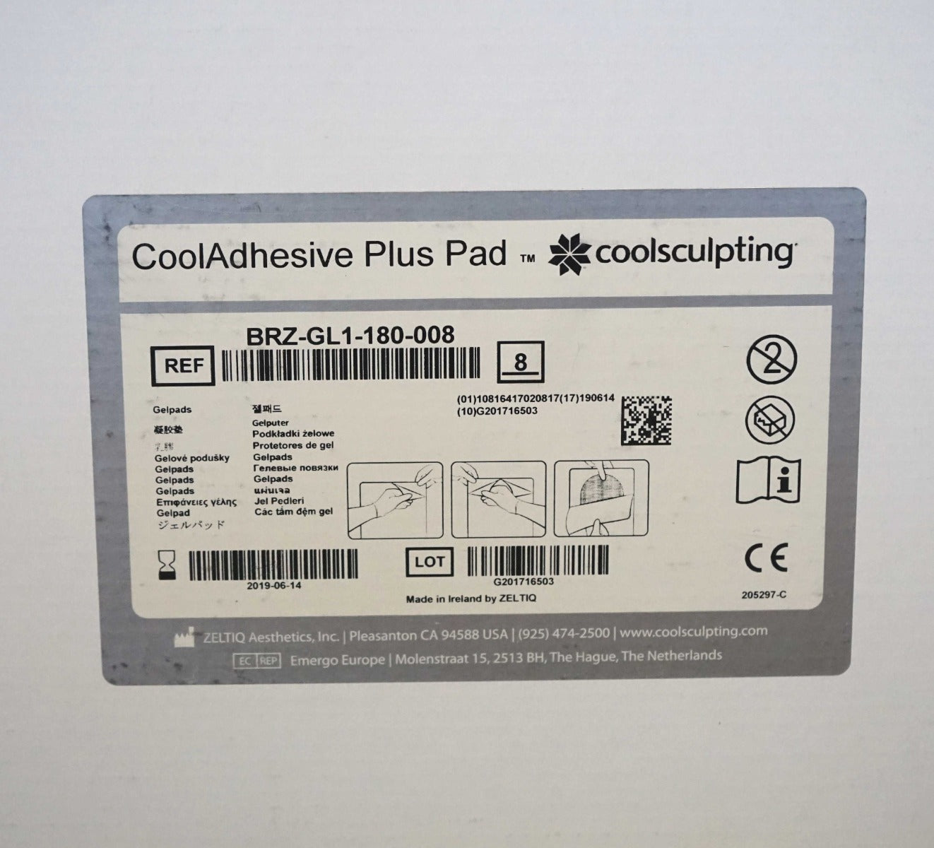 Zeltiq CoolSculpting CoolAdhesive Plus Pad BRZ-GL1-180-008 Exp6/2019 (x8 Pcs)
