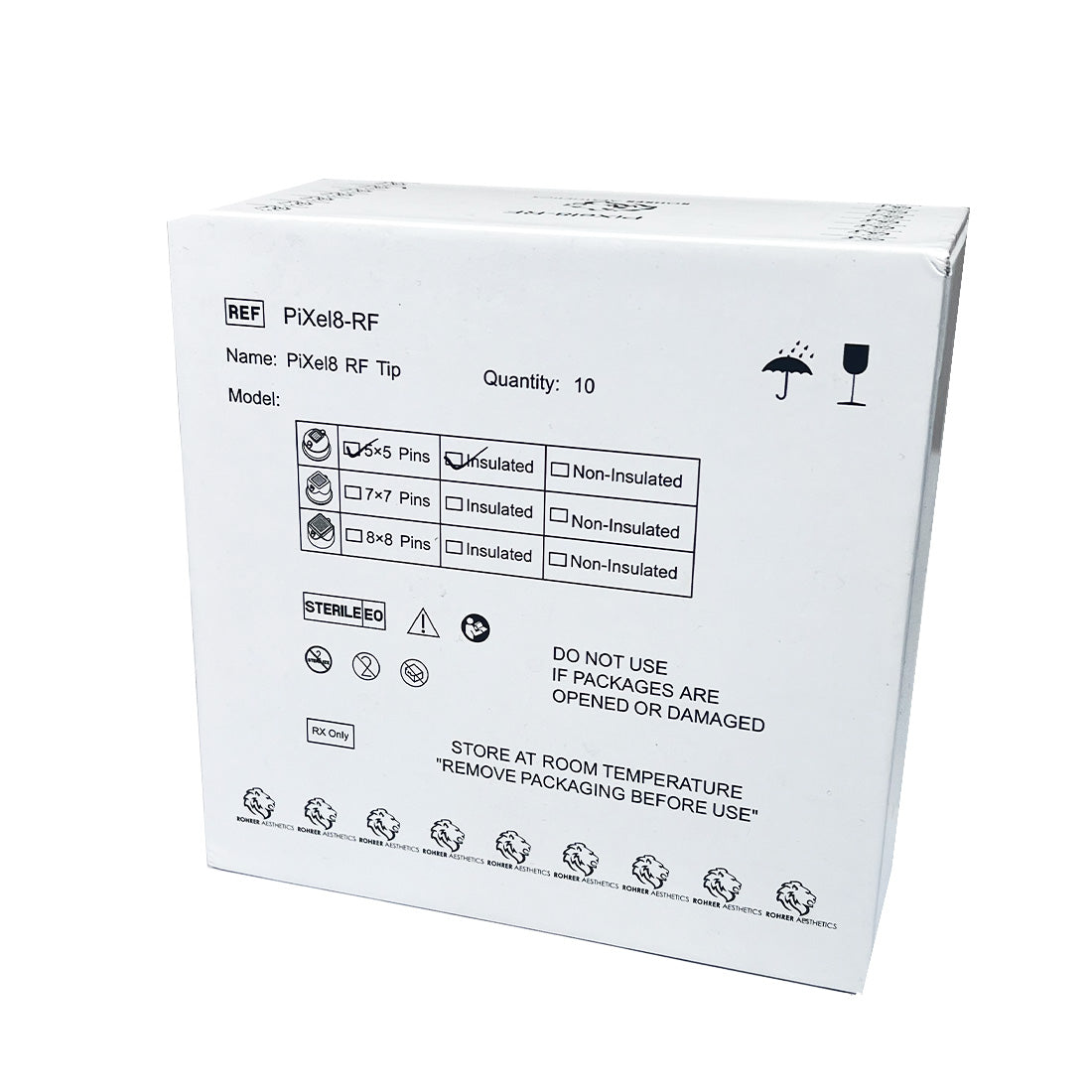 Rohrer Pixel8-RF Insulated Microneedling Tips 5x5 25Pin RF25 EXP-04/2023 9-Pack