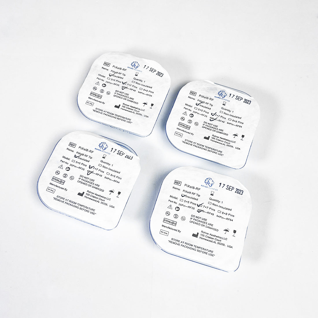 Rohrer Pixel8-RF Insulated Microneedling Tips 7x7 49Pin RF49 EXP-09/2023 4-Pack