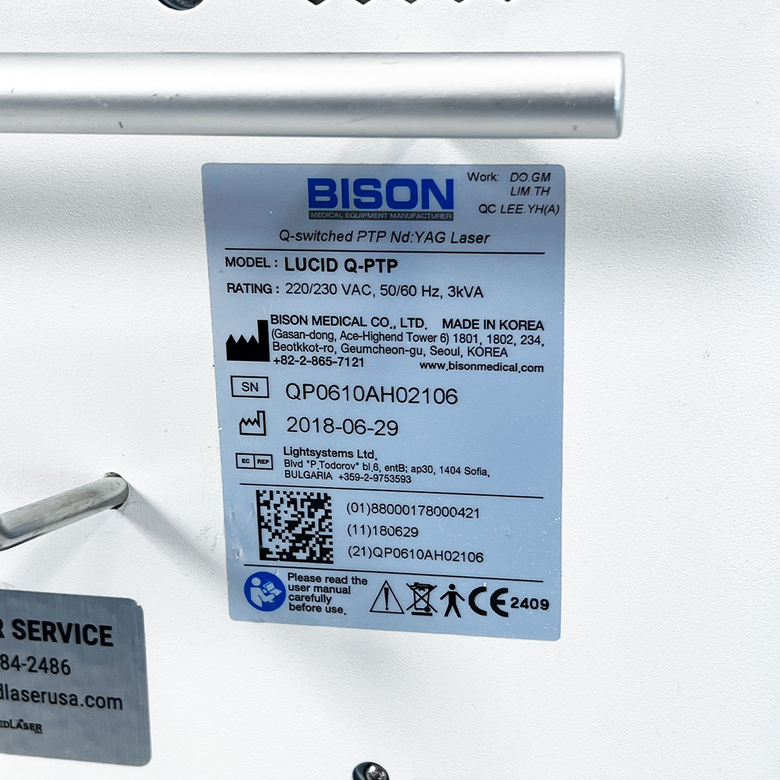 2018 Bison Lucid Q-PTP Nd:YAG Q-Switch Laser System 532nm / 1064nm