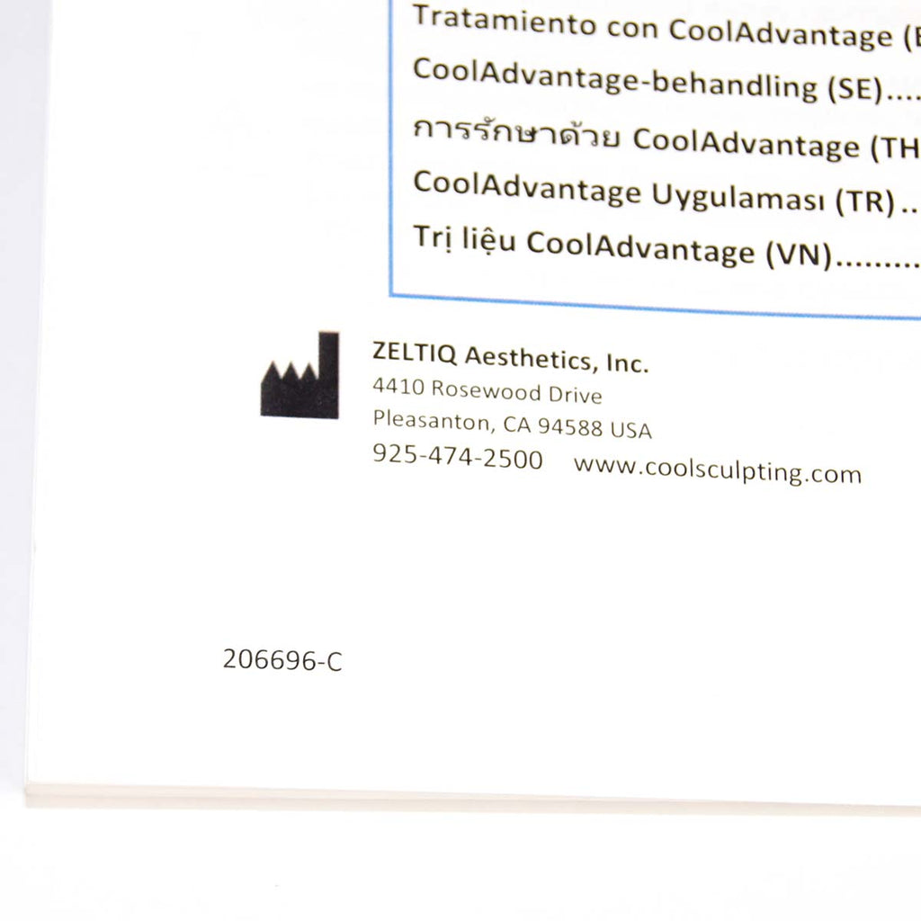 Zeltiq CoolSculpting CoolAdvantage Treatment Quick Guide 206696-C Multilingual