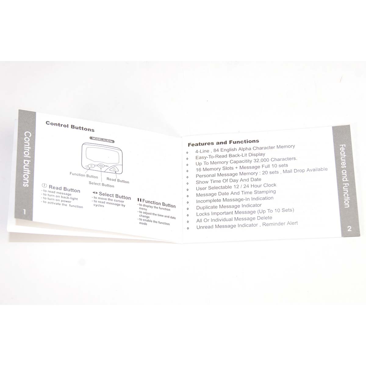 Alpha-Numeric Display Pager AL-924e User Manual GL0603924A24 Zeltiq